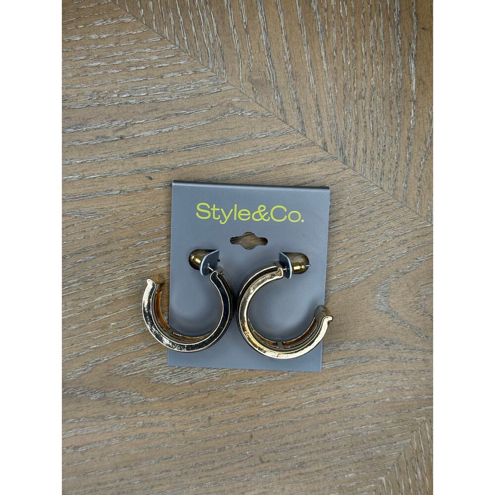 Style & Co Gold Double Hoop Earrings Chunky Open Hoops 1.5”